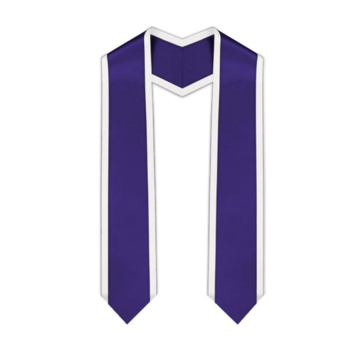Purple Pointed Graduation Stole with White Trim - Graduation Seller