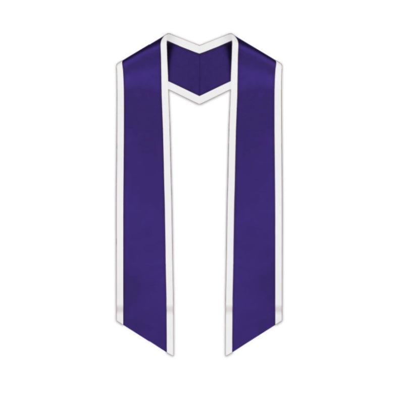 Purple Slanted Graduation Stole with White Trim - Graduation Seller