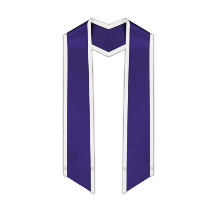 Purple Slanted Graduation Stole with White Trim - Graduation Seller