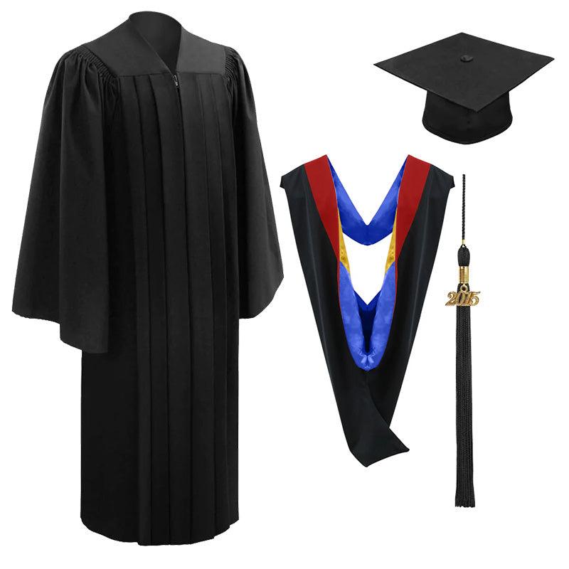 10 Deluxe Black Bachelors Graduation Cap, Gown & Hood Package - Graduation Seller