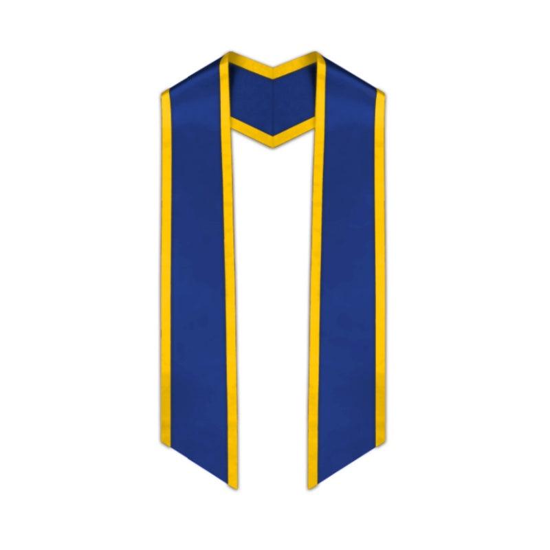 Royal Blue Slanted Graduation Stole with Gold Trim - Graduation Seller