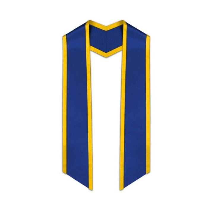 Royal Blue Slanted Graduation Stole with Gold Trim - Graduation Seller
