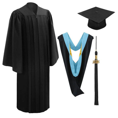 10 Deluxe Black Bachelors Graduation Cap, Gown & Hood Package - Graduation Seller