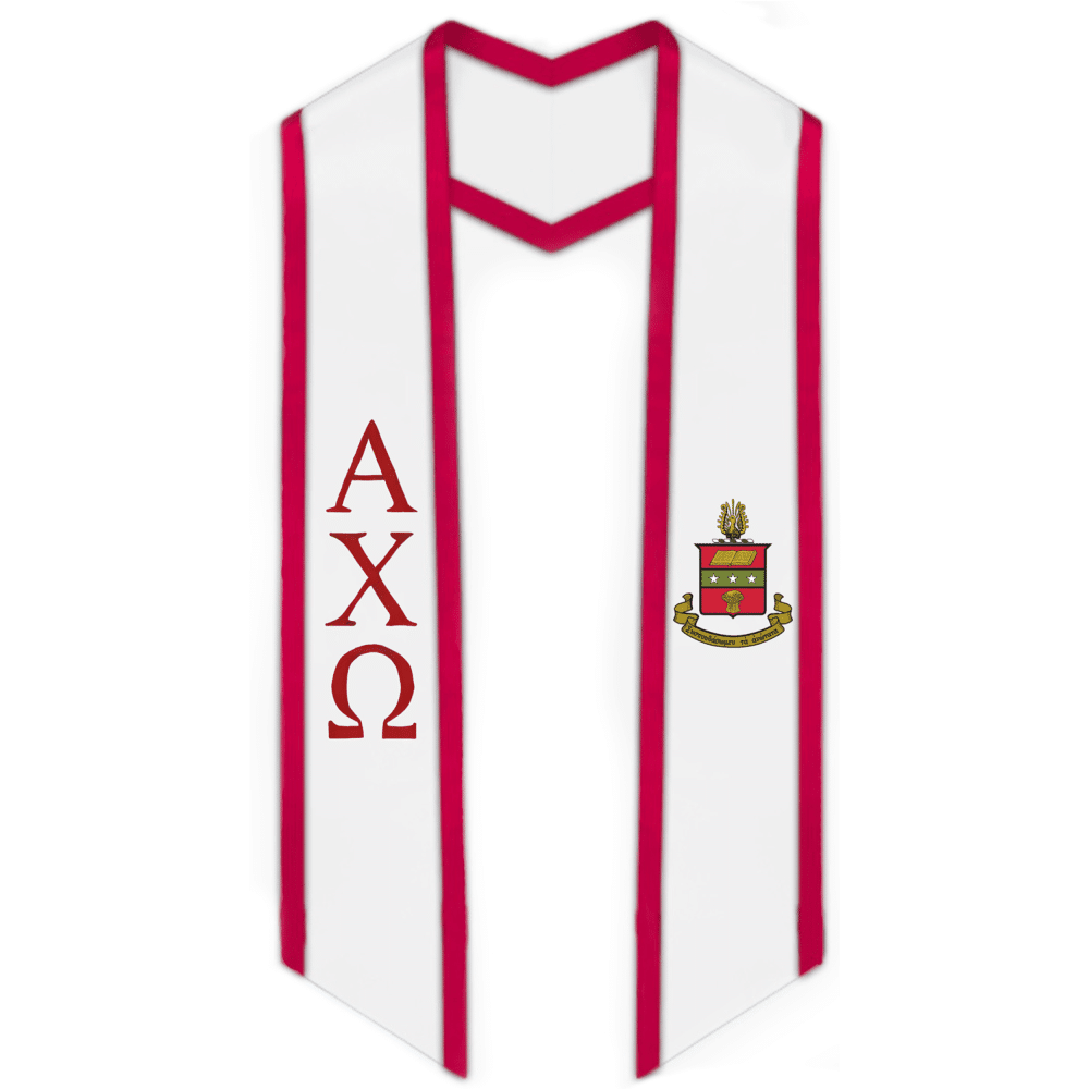 Alpha Chi Omega Trimmed Greek Lettered Graduation Stole w/ Crest - Graduation Seller