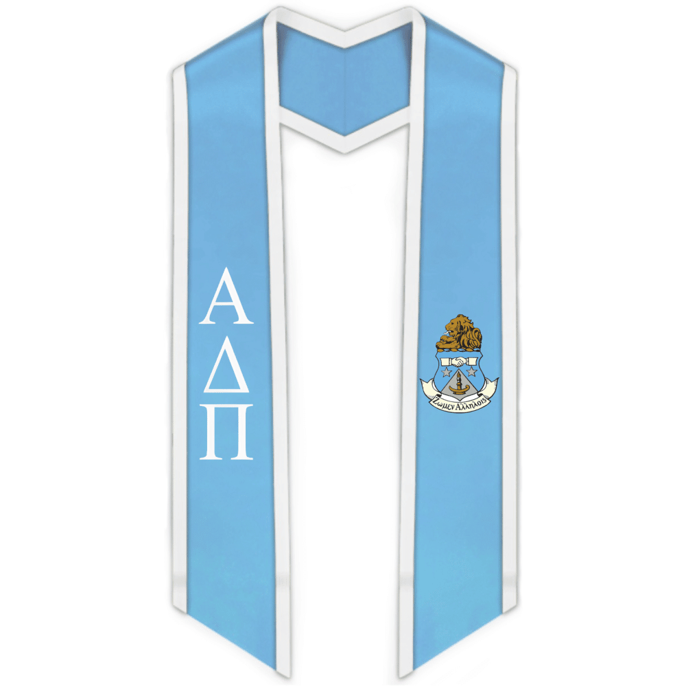 Alpha Delta Pi Trimmed Greek Lettered Graduation Stole w/ Crest - Graduation Seller