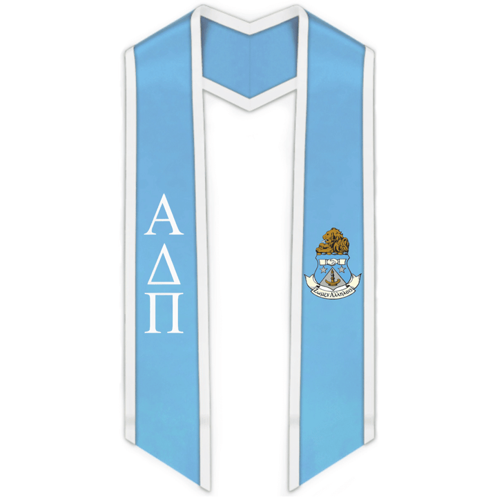 Alpha Delta Pi Trimmed Greek Lettered Graduation Stole w/ Crest - Graduation Seller