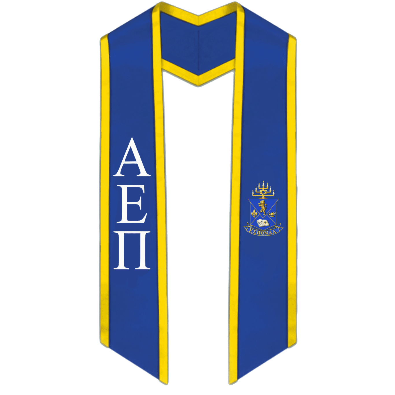 Alpha Epsilon Pi Trimmed Greek Lettered Graduation Stole w/ Crest - Graduation Seller