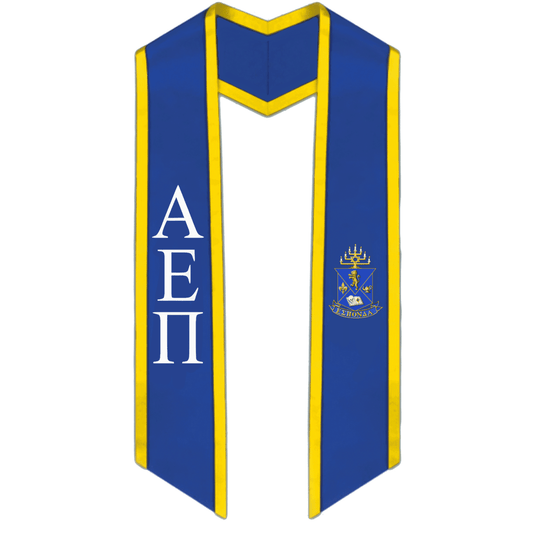 Alpha Epsilon Pi Trimmed Greek Lettered Graduation Stole w/ Crest - Graduation Seller