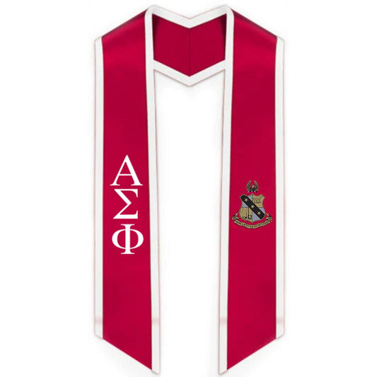 Alpha Sigma Phi Trimmed Greek Lettered Stole with Crest - Graduation Seller