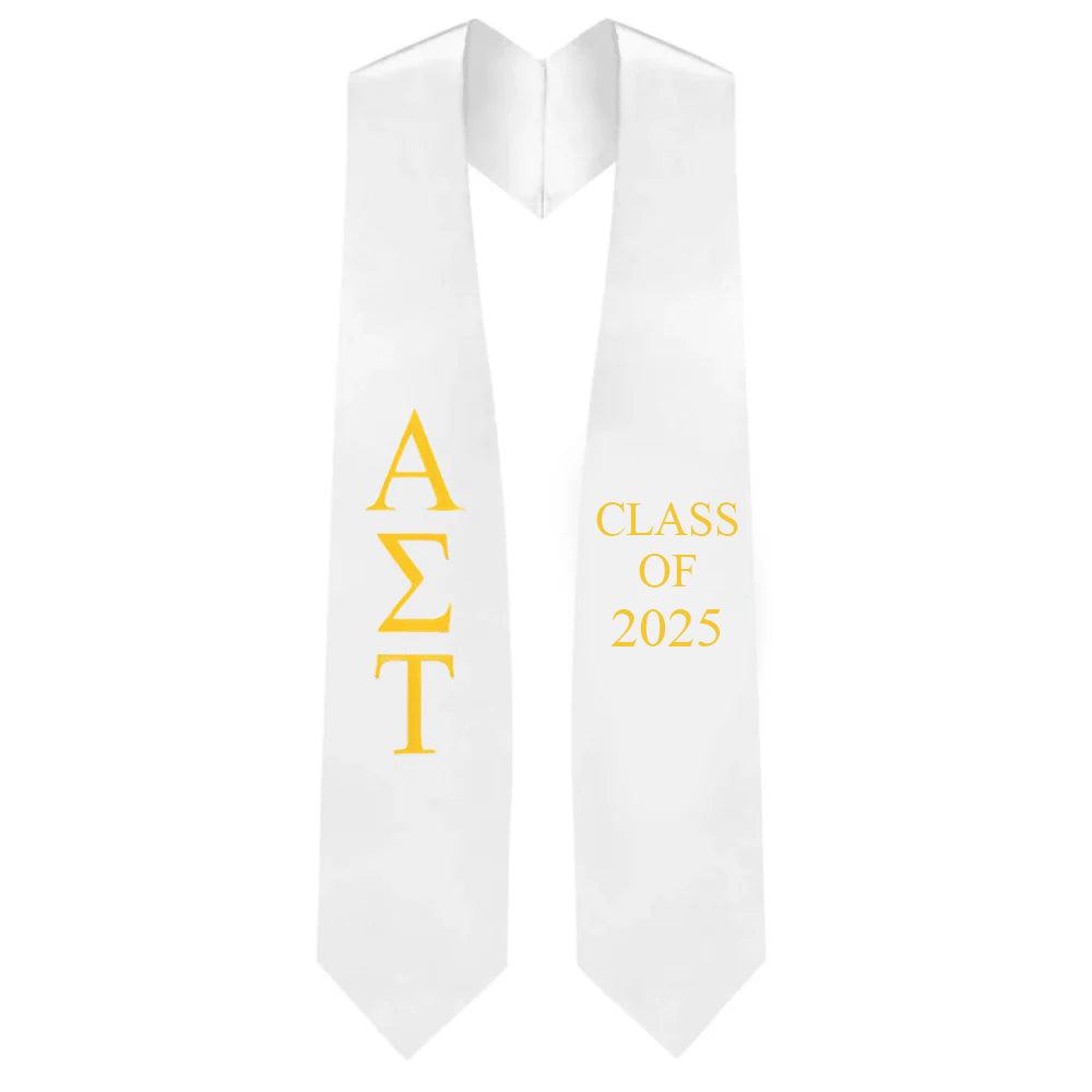 Alpha Sigma Tau Greek Lettered Stole w/ Year - Graduation Seller