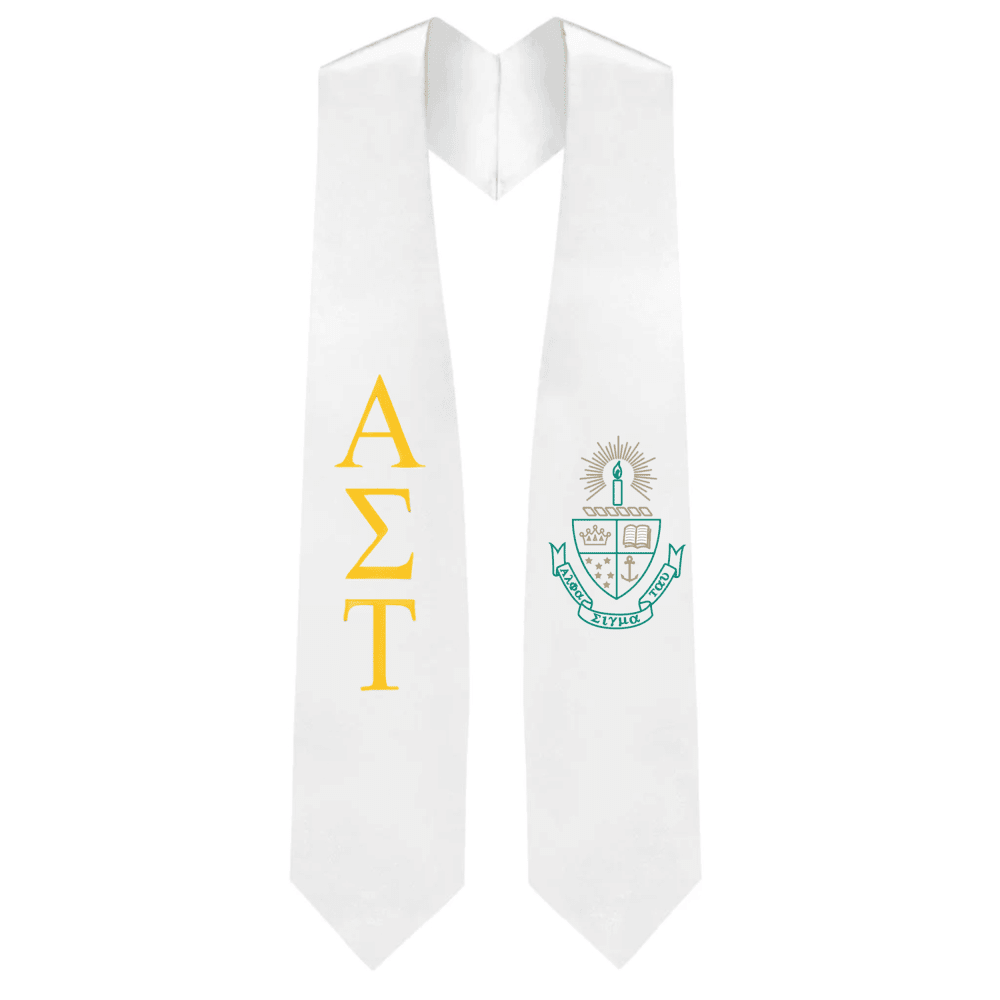 Alpha Sigma Tau Greek Lettered Graduation Stole w/ Crest - Graduation Seller