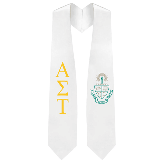 Alpha Sigma Tau Greek Lettered Graduation Stole w/ Crest - Graduation Seller