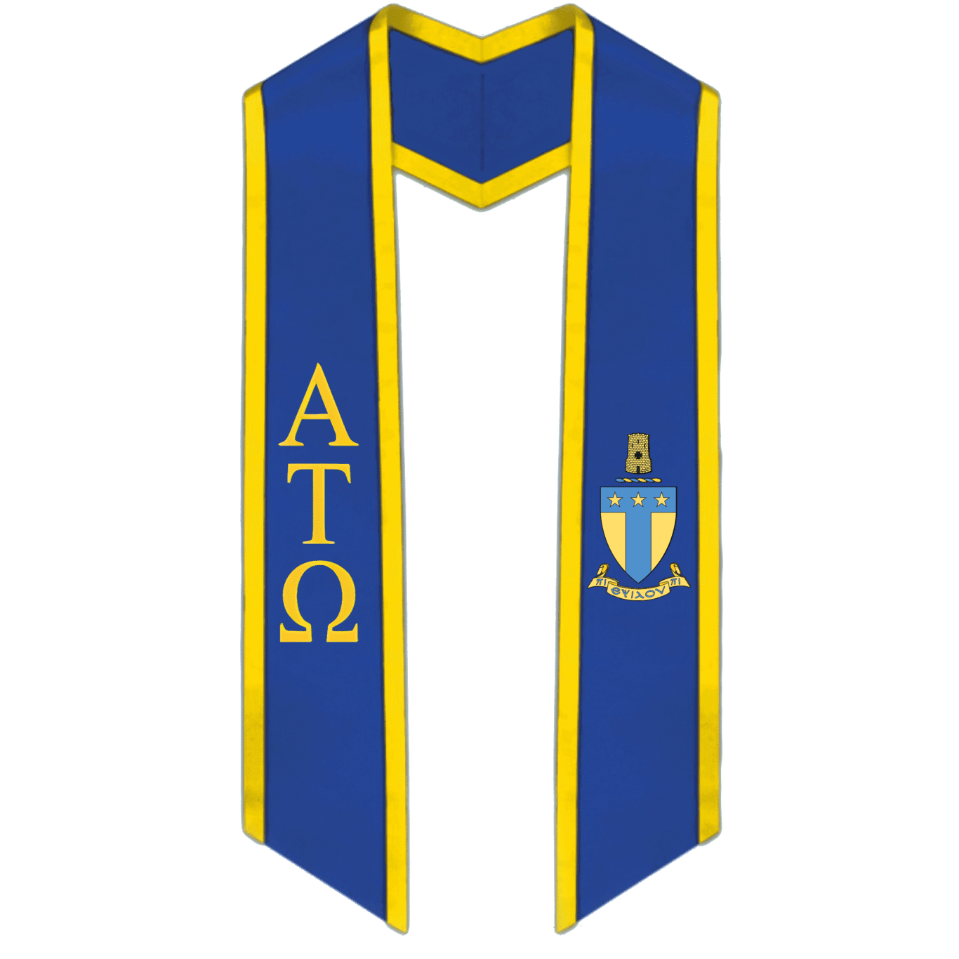 Alpha Tau Omega Trimmed Greek Lettered Graduation Stole w/ Crest - Graduation Seller