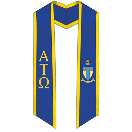 Alpha Tau Omega Trimmed Greek Lettered Graduation Stole w/ Crest - Graduation Seller