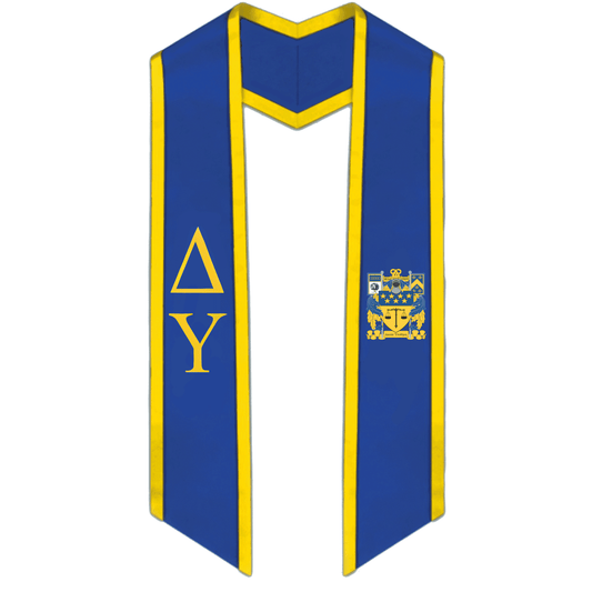 Delta Upsilon Trimmed Greek Lettered Graduation Stole W/ Crest - Graduation Seller