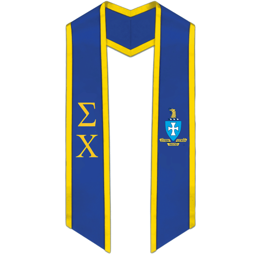 Sigma Chi Trimmed Greek Lettered Graduation Stole W/ Crest - Graduation Seller
