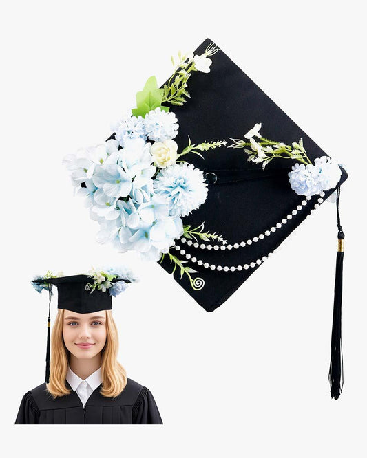 High School & Bachelor Matte Graduation Cap with Flower Decoration - 3 Colors Available - Graduation Seller