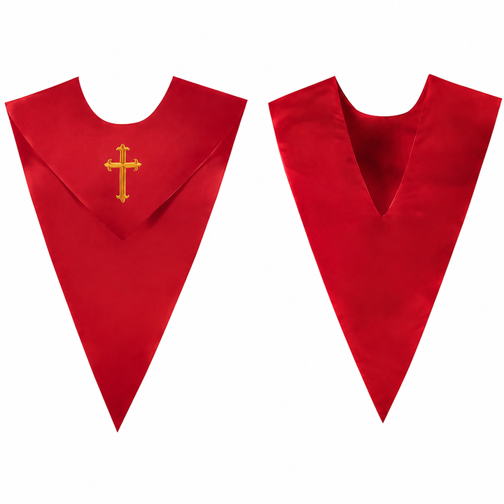Red V-Shape Choir Stole Plain - Front and Back