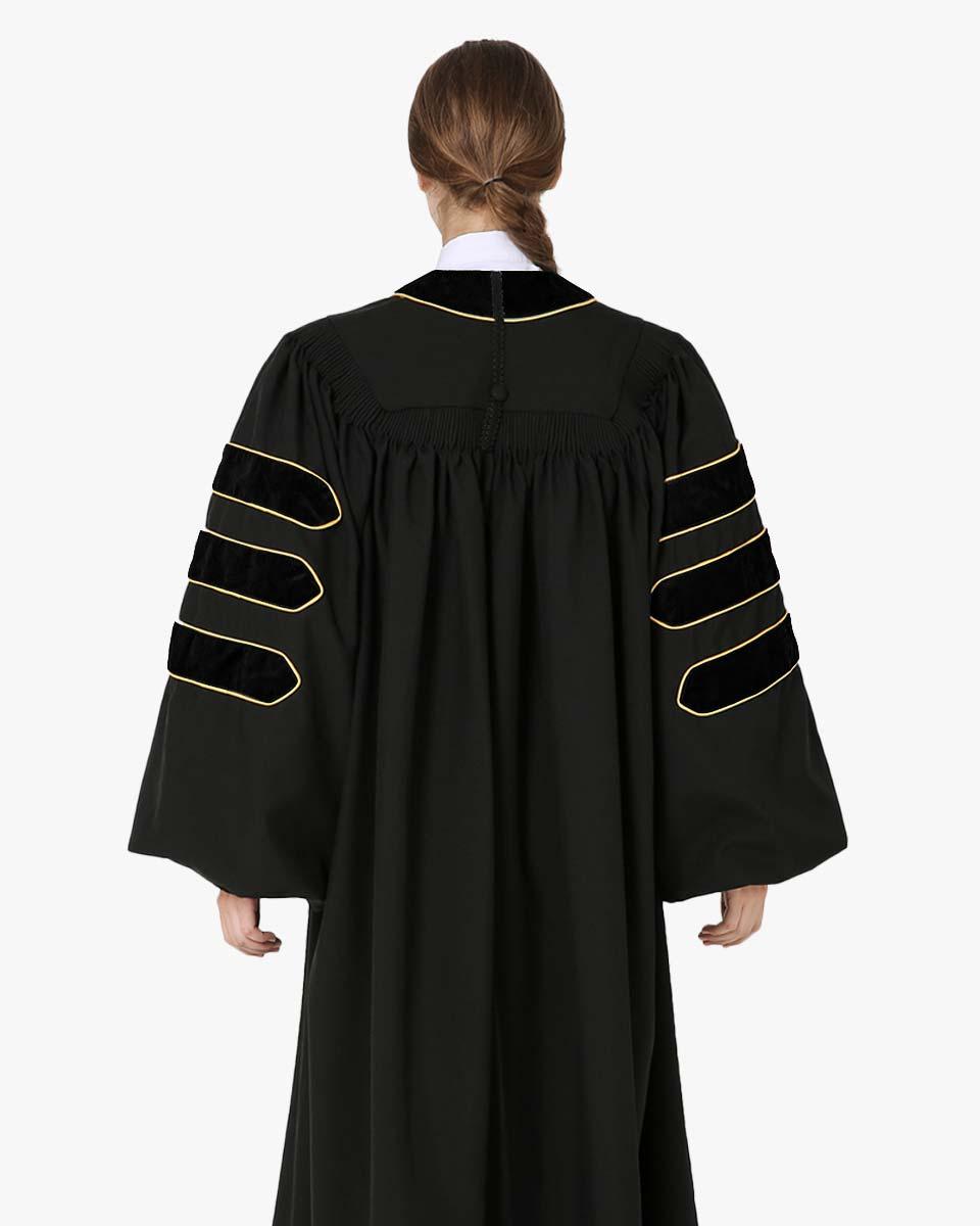 Deluxe Doctoral Academic Gown Only - Black with Gold Piping - Graduation Seller
