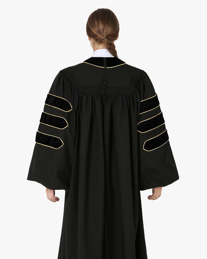 Deluxe Doctoral Academic Gown Only - Black with Gold Piping - Graduation Seller