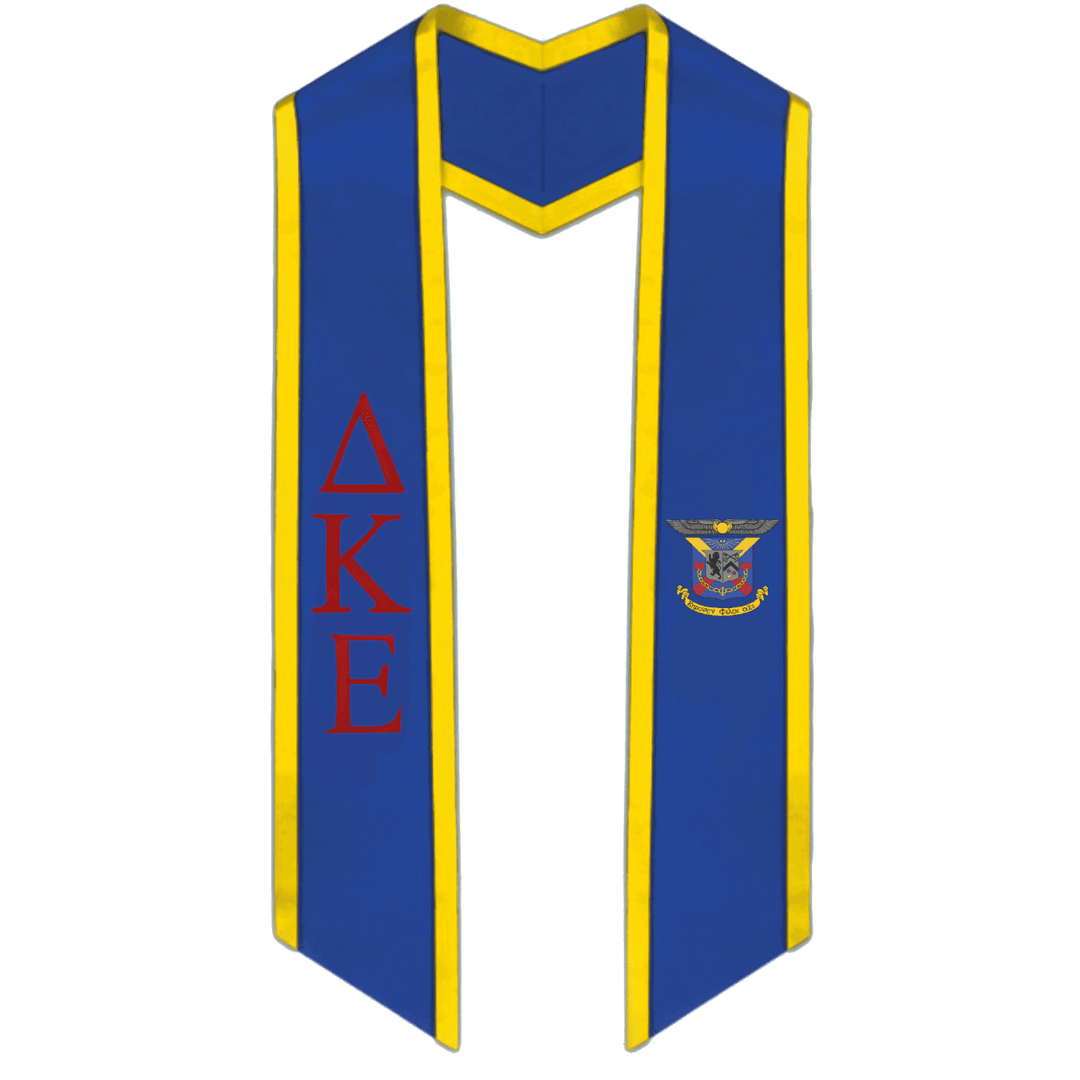 Delta Kappa Epsilon Trimmed Greek Lettered Graduation Stole w/ Crest - Graduation Seller