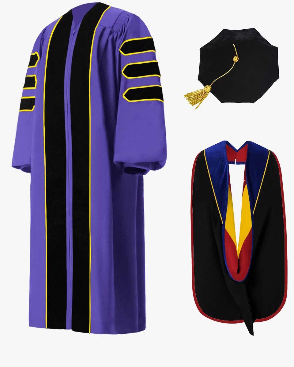Custom Deluxe Split Velvet Doctoral Gown, Tam & Hood Package - Graduation Seller