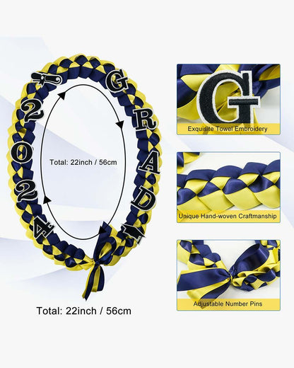 Graduation Leis with 2024 Embroidery Ribbon Lei Braided Necklace - Graduation Seller