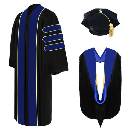 Deluxe PhD Doctoral Graduation Tam, Gown & Hood Package - PhD Blue - Graduation Seller