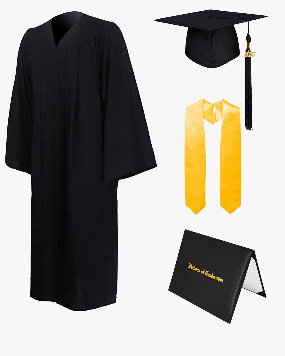 High School Premium Matte Graduation Cap, Gown, Stole & Imprinted Diploma Cover Package - Graduation Seller
