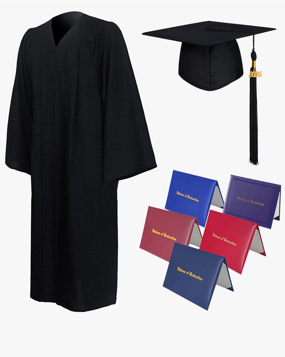 High School Premium Matte Graduation Cap, Gown, Tassel & Imprinted Diploma Cover Package - Graduation Seller