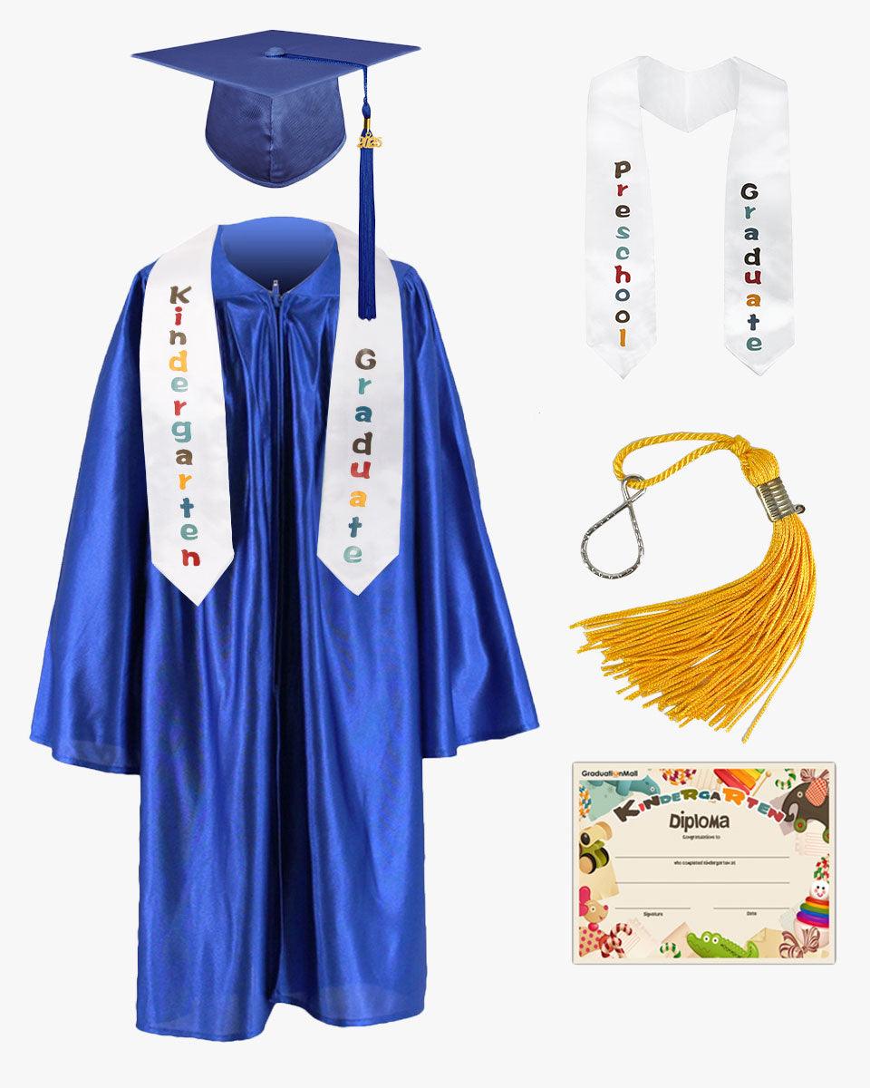 Shiny Kindergarten Graduation Cap, Gown, Stole, Diploma & Key Chain Package - Graduation Seller