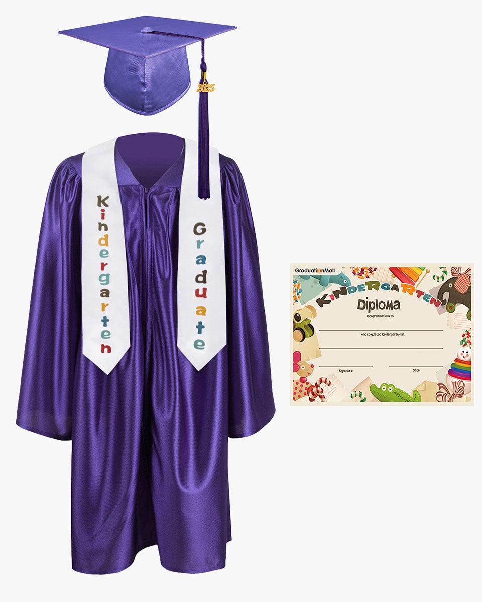 Shiny Kindergarten Graduation Cap, Gown, Stole & Diploma Package - Graduation Seller