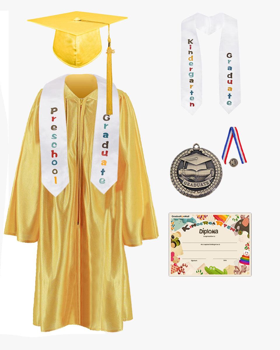 Shiny Kindergarten Graduation Cap, Gown, Stole, Diploma & Medal Package - Graduation Seller