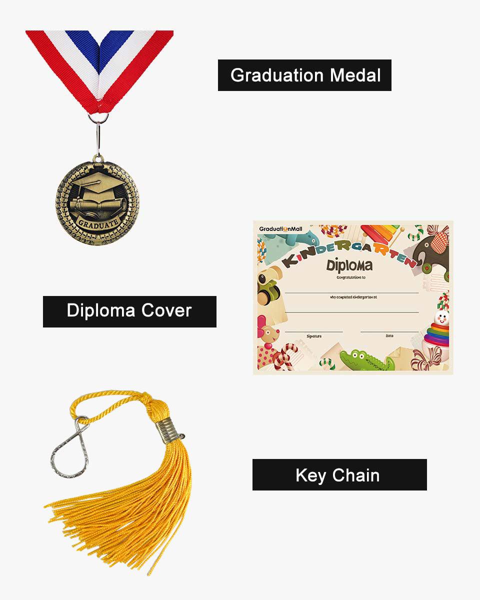 Shiny Kindergarten Graduation Cap, Gown, Stole, Diploma & Medal Package - Graduation Seller