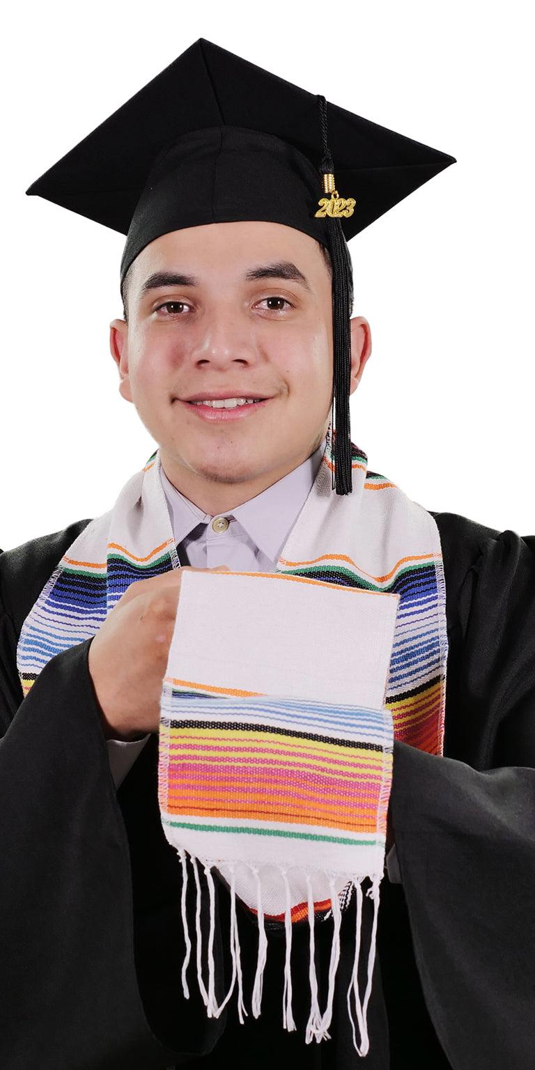 White Mexican Serape Graduation Stole/Sash - Graduation Seller
