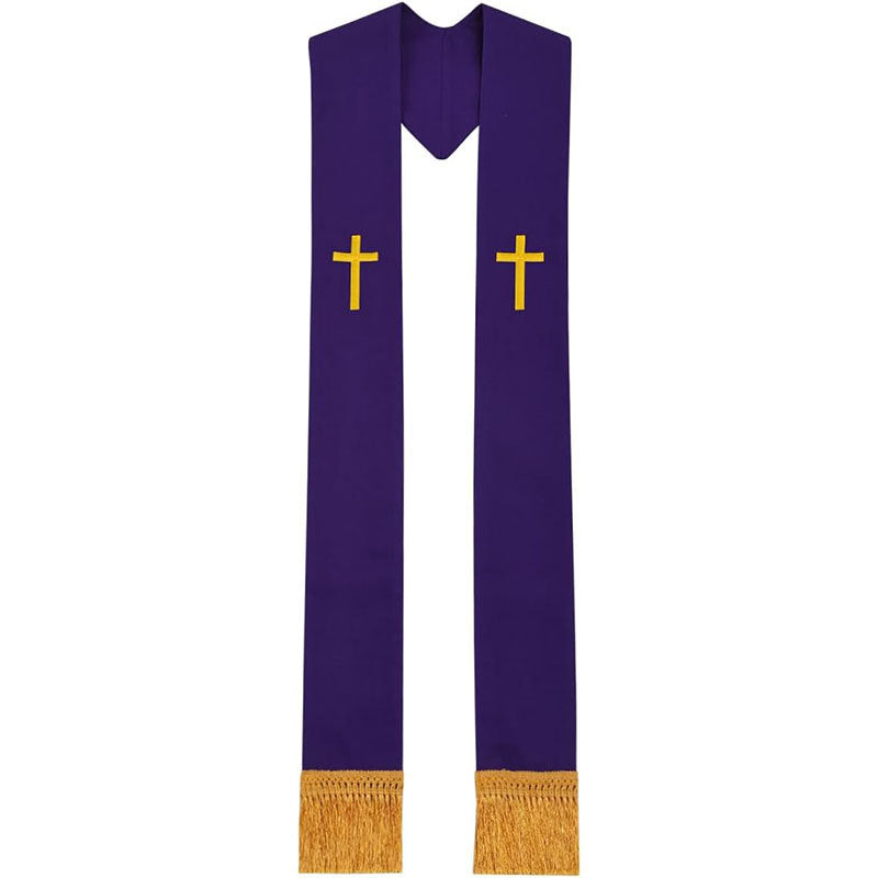 Clergy Stole with Gold Cross & Fringe | Reversible Pastor Stole for Men & Women