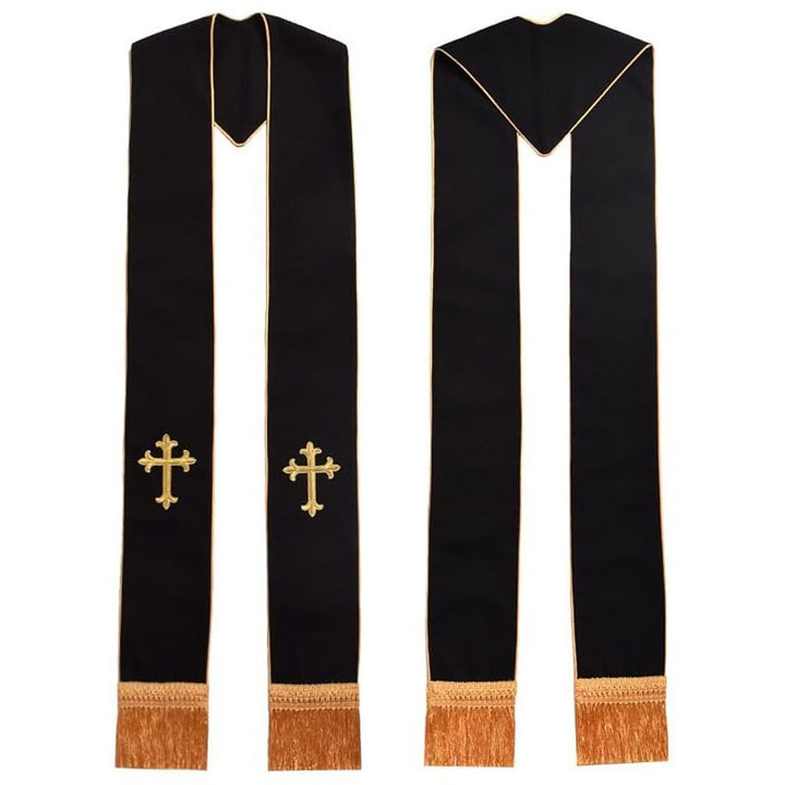 Green Purple Reversible Clergy Stole with Gold Cross Embroidery
