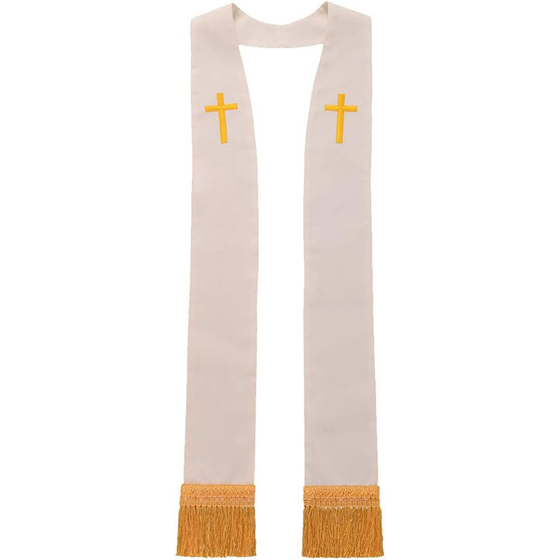Black/White Reversible Clergy Stole with Gold Cross