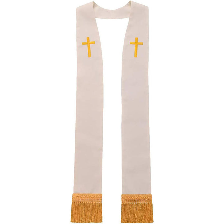 Black/White Reversible Clergy Stole with Gold Cross