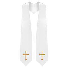 Clergy Graduation Stole with Gold Cross Embroidery | Choir Sash | Wedding & Ceremony | 10+ Colors