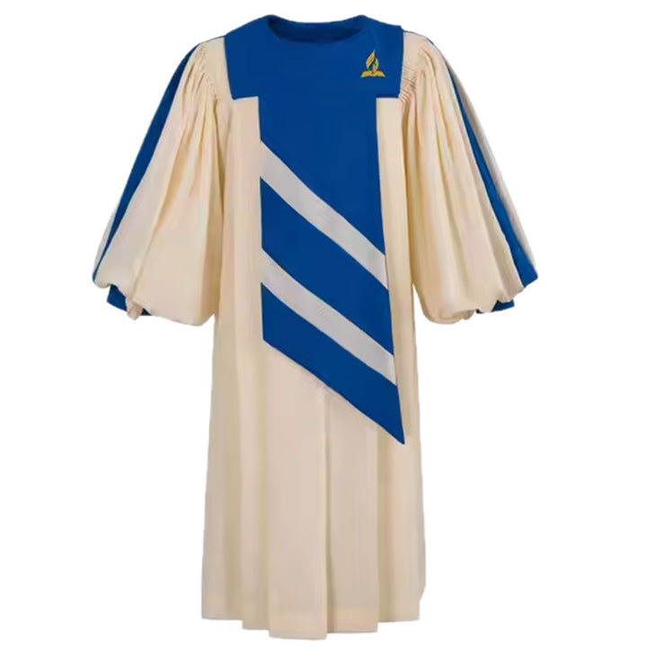 Premium Puff Sleeve Choir & Clergy Robe - Cream & Blue