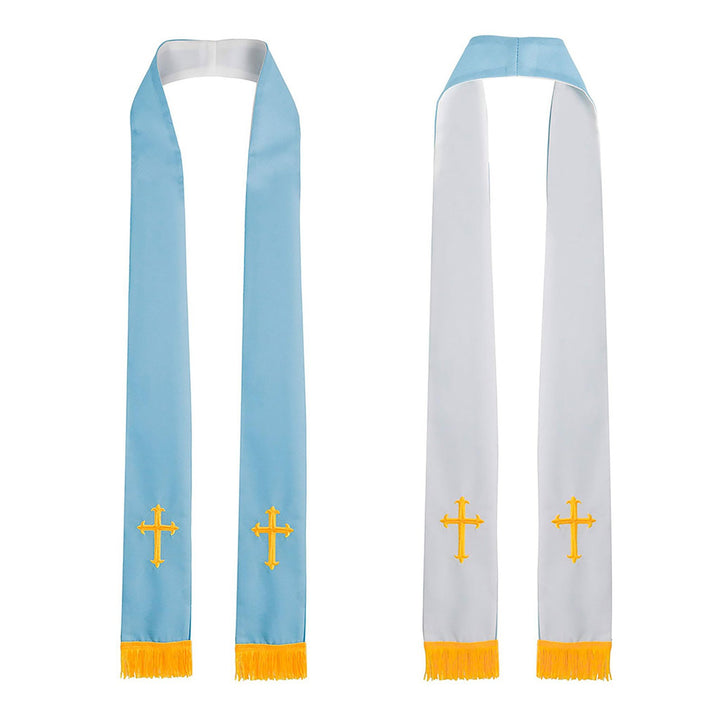 White Red Reversible Clergy Stole with Orthodox Cross and Holy Spirit Dove