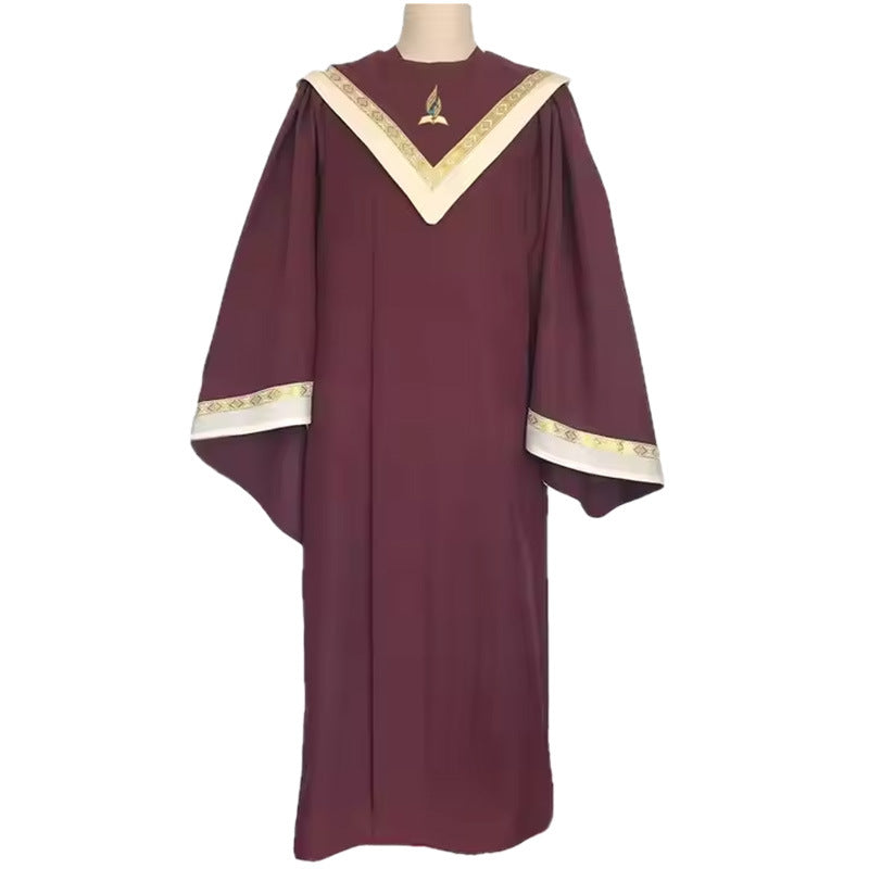 Premium V-Neck Choir Robe with Gold Trim - Burgundy