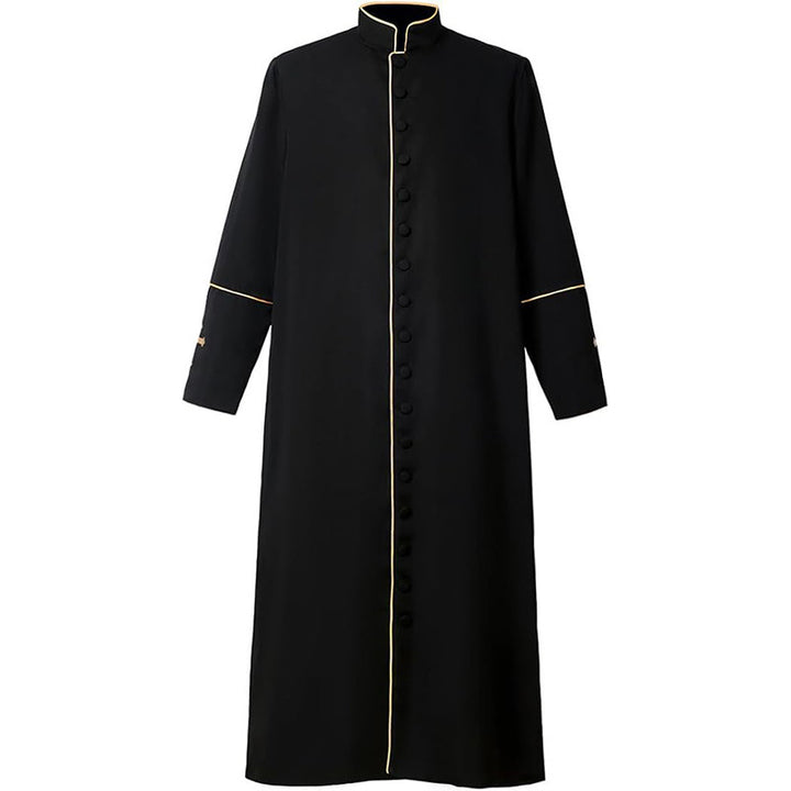 Pink clergy cassock robe with white trim and cross embroidery on cuffs