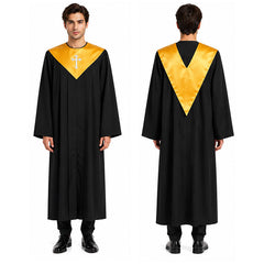 Church Choir Robe with V-Yoke & Cross Embroidery | Liturgical Vestment | Unisex | 5 Colors | S-XXL