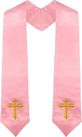 Navy blue clergy graduation stole with gold cross embroidery on both panels