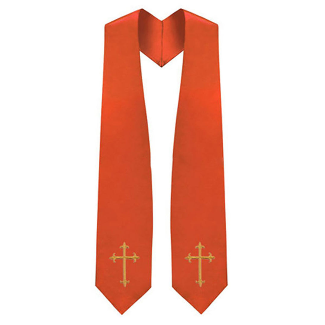 Black clergy graduation stole with gold cross embroidery on both panels