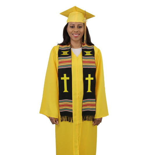 Christian Cross Graduation Kente Stole, Handwoven Kente Clergy Usher Cloth - Graduation Seller