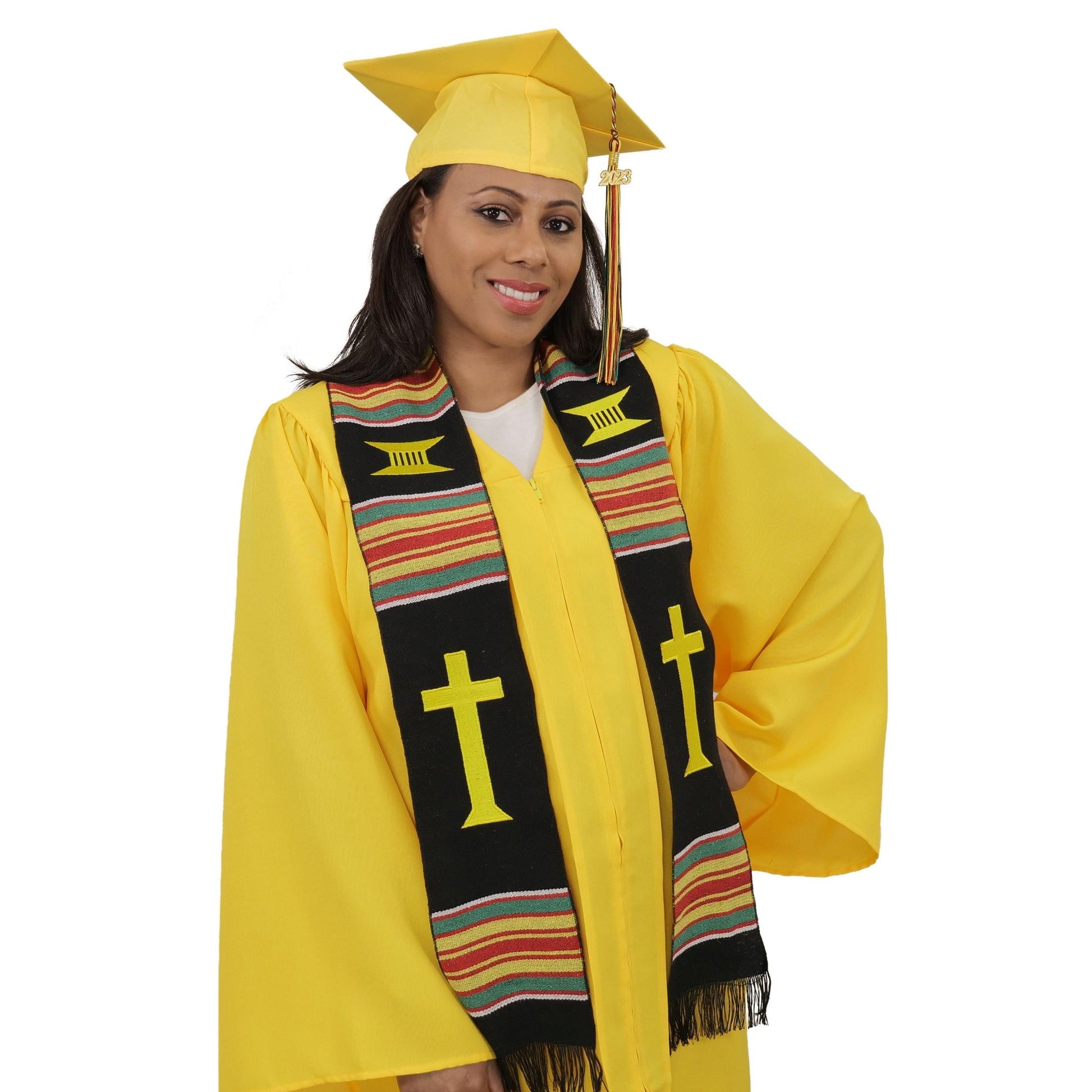 Christian Cross Graduation Kente Stole, Handwoven Kente Clergy Usher Cloth - Graduation Seller
