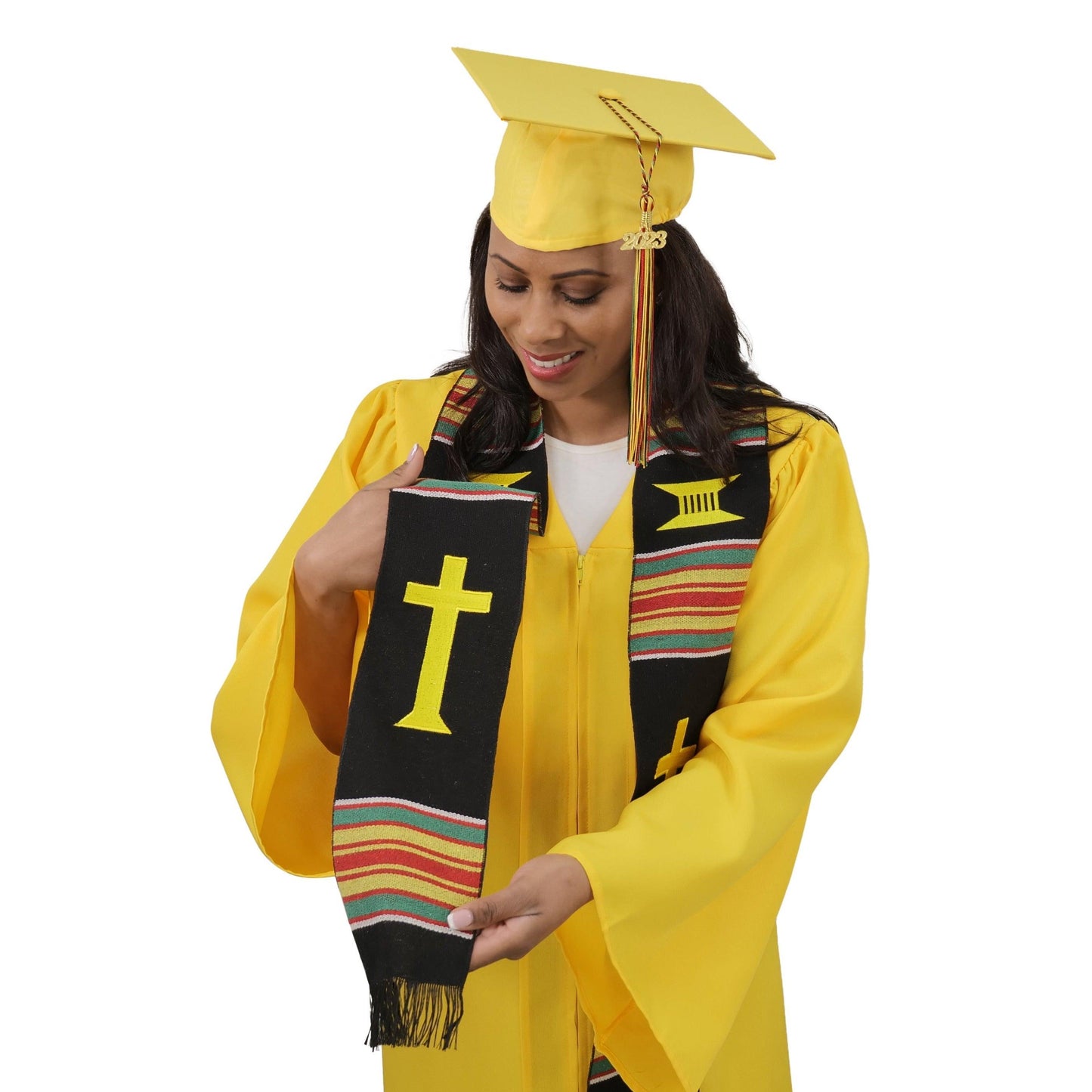 Christian Cross Graduation Kente Stole, Handwoven Kente Clergy Usher Cloth - Graduation Seller